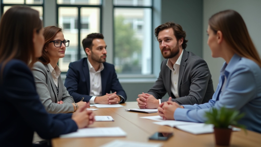 Reunião de equipa dinâmica mostrando liderança efetiva em ação