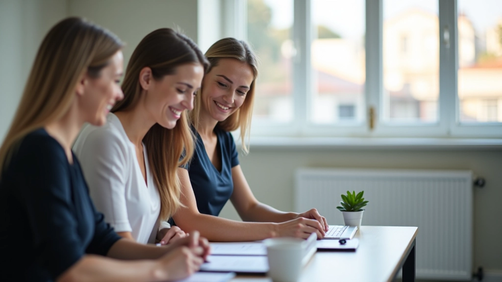 Equipa trabalhando colaborativamente num projeto, mostrando confiança e coesão através da linguagem corporal