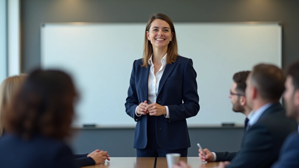 Executiva apresentando ideias em reunião de trabalho com gráficos e estratégia