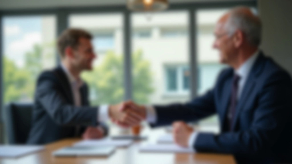 Dois profissionais em negociação construtiva encontrando terreno comum