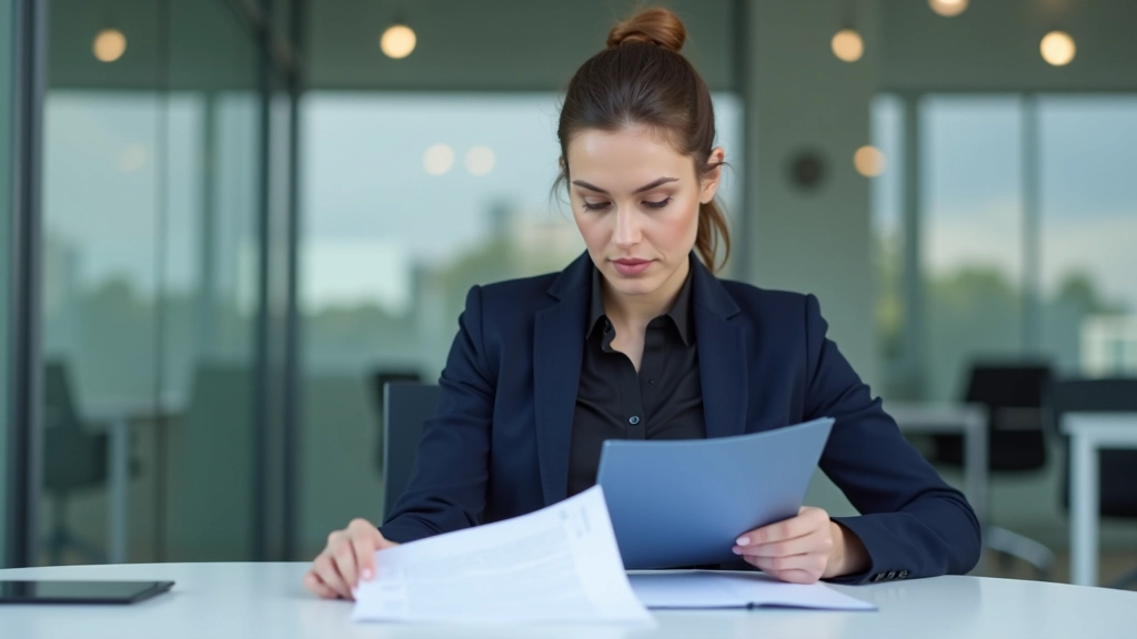 Líder revendo documentos estratégicos em ambiente corporativo moderno com múltiplas abordagens de análise